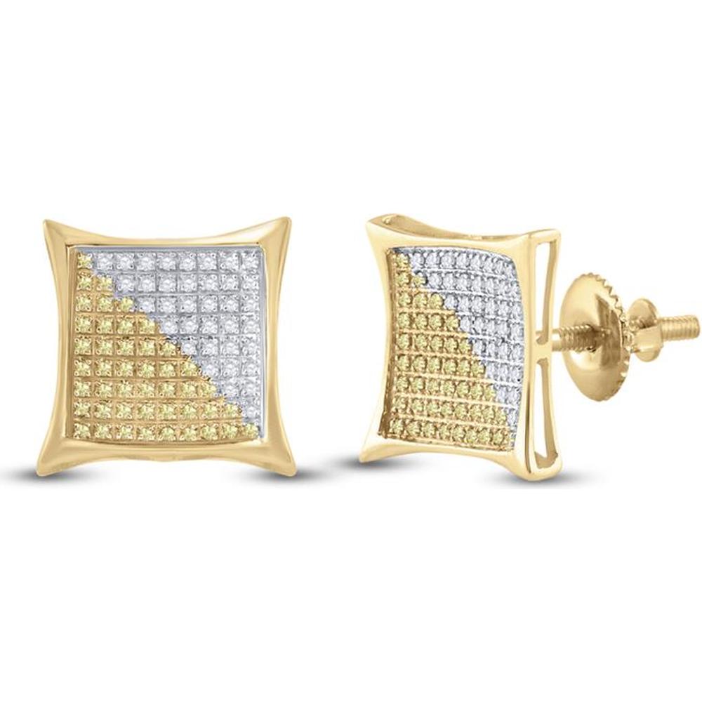 GND 10K Yellow Gold Kite Square Earrings with Pave-Set Yellow and White Diamonds - 0.405 Carat Total Diamond Weight