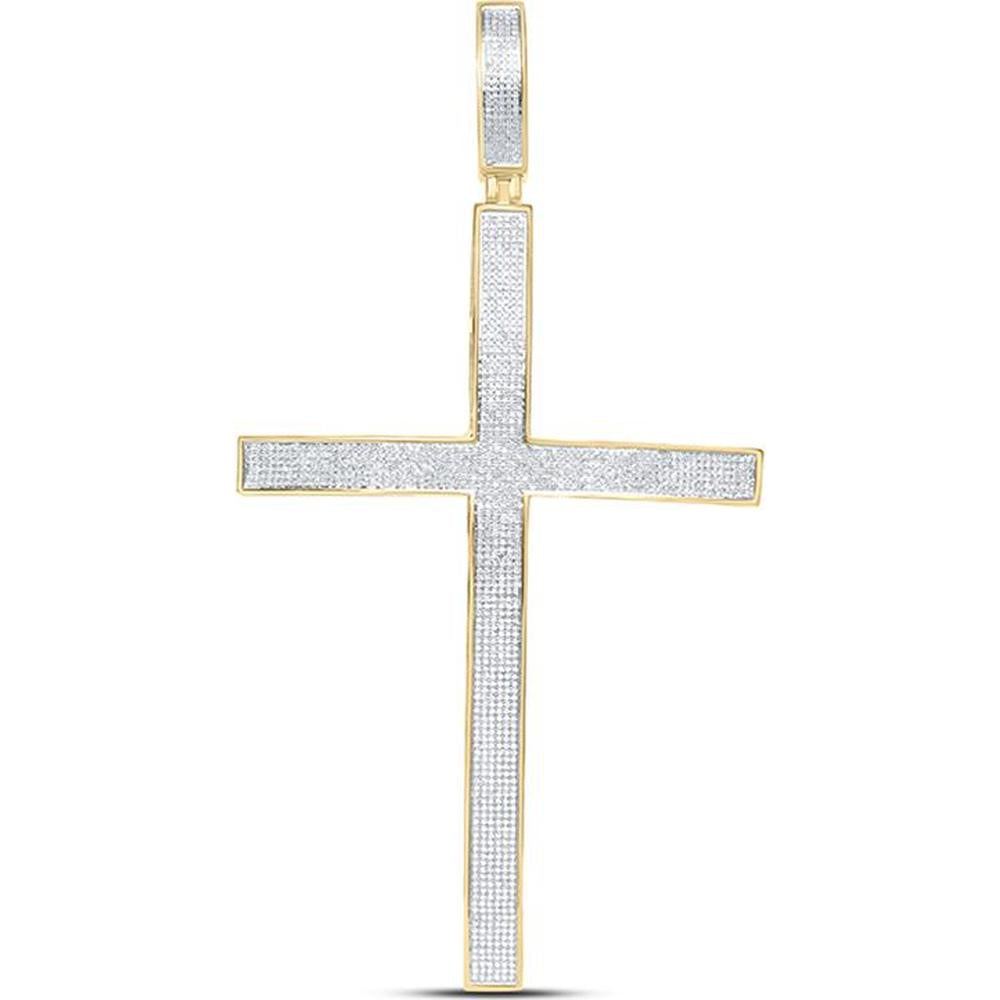GND 10K Yellow Gold Large Roman Cross Pendant with Pave-Set Round Diamonds – 2 Carat Total Diamond Weight