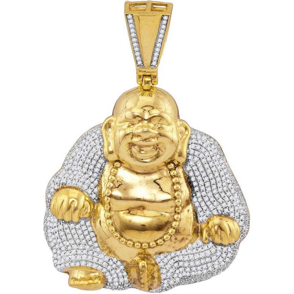 GND 10K Yellow Gold Laughing Buddha Pendant with Pave-Set Round Diamonds – 1.75 Carat Total Diamond Weight