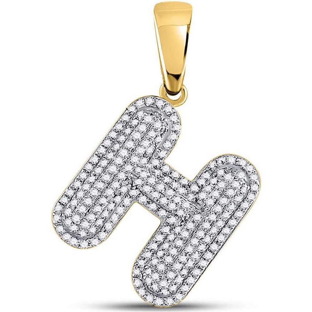 GND 10K Yellow Gold Letter H Initial Bubble Pendant with Prong-Set Round Diamonds - 5/8 Carat Total Weight
