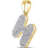 GND 10K Yellow Gold Letter H Initial Bubble Pendant with Prong-Set Round Diamonds - 5/8 Carat Total Weight