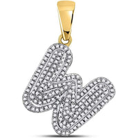 GND 10K Yellow Gold Letter W Bubble Initial Charm Pendant with Prong-Set Round Diamonds - 1/2 Carat Total Weight