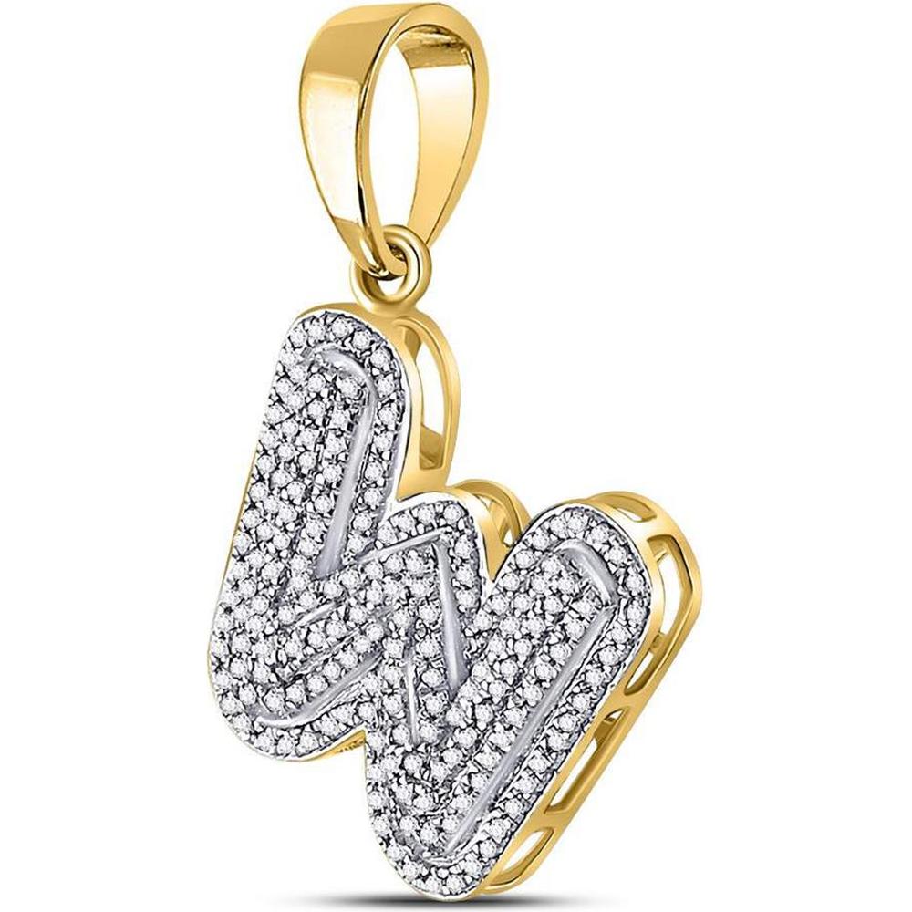 GND 10K Yellow Gold Letter W Bubble Initial Charm Pendant with Prong-Set Round Diamonds - 1/2 Carat Total Weight