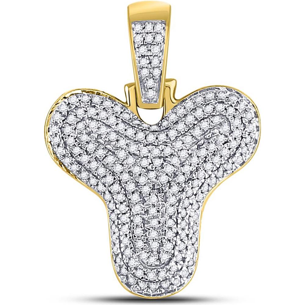 GND 10K Yellow Gold Letter "Y" Bubble Charm Pendant with Pave-Set Round Diamonds - 0.55 Carat Total Diamond Weight