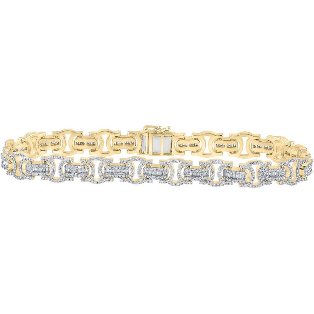 GND 10K Yellow Gold Link Bracelet with Baguette and Round Diamonds - 3.75 Carat Total Diamond Weight