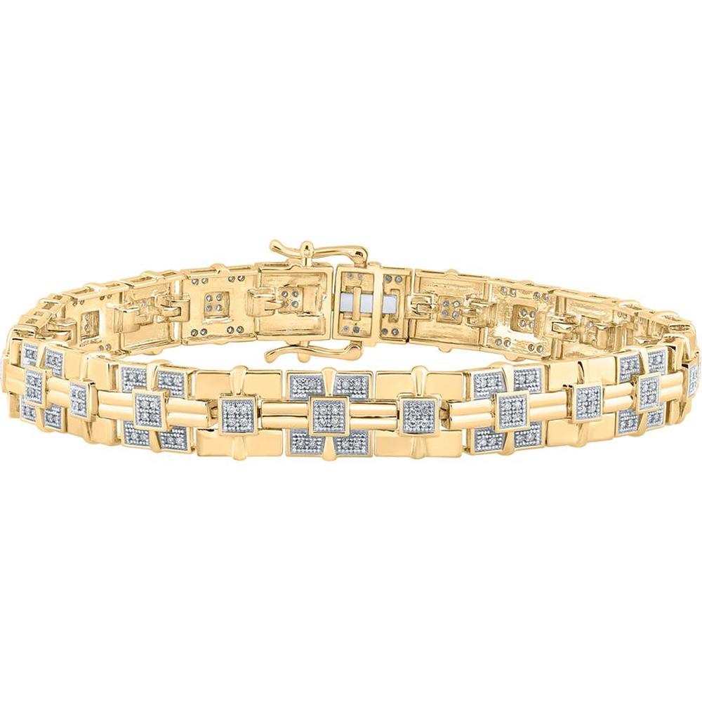 GND 10K Yellow Gold Link Bracelet with Illusion-Set Round Diamonds - 5/8 Carat Total Diamond Weight