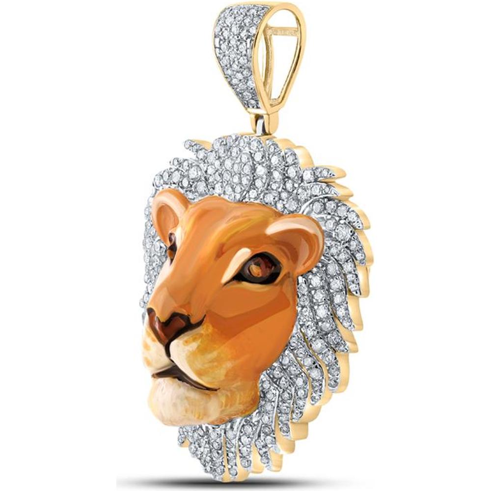 GND 10K Yellow Gold Lion Face Animal Charm Pendant with Prong-Set
