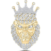 GND 10K Yellow Gold Lion Face Pendant with Crown Prong-Set Diamonds - 1.75 Carat Total Diamond Weight