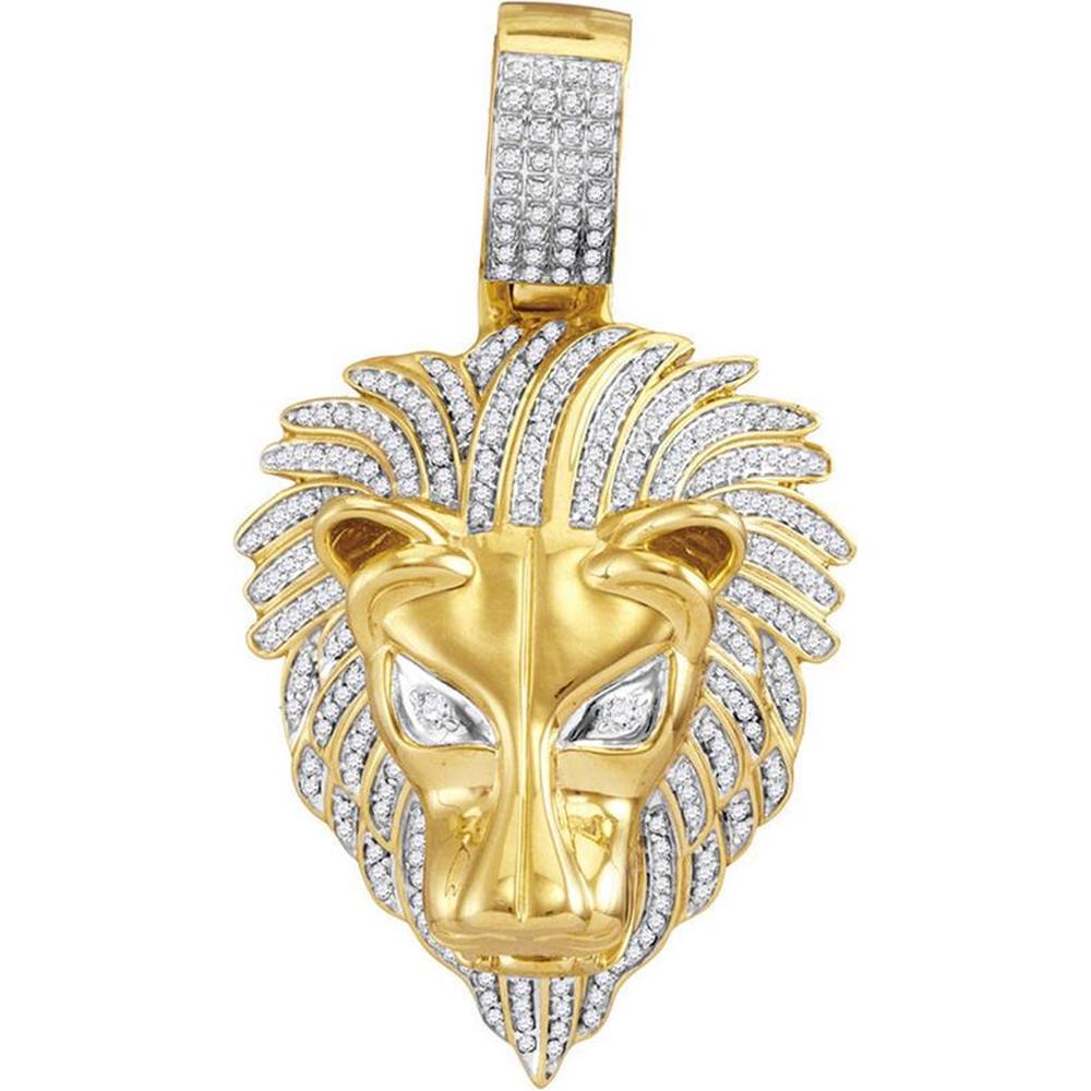 GND 10K Yellow Gold Lion Head Pendant with 0.85 Carat Round Prong-Set Diamonds - 17.31g Total Weight