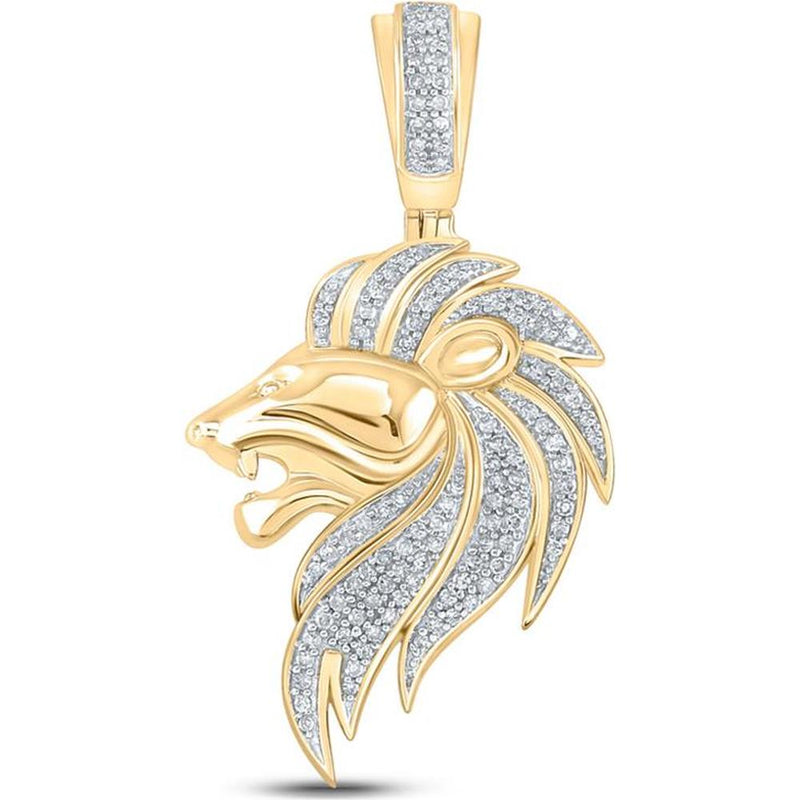 GND 10K Yellow Gold Lion Head Pendant with Prong-Set Round Diamonds - 1/3 Carat Total Diamond Weight