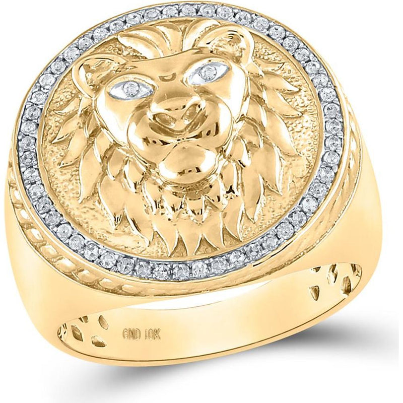 GND 10K Yellow Gold Lion Head Ring with Prong-Set Round Diamonds – 0.33 Carat Total Diamond Weight