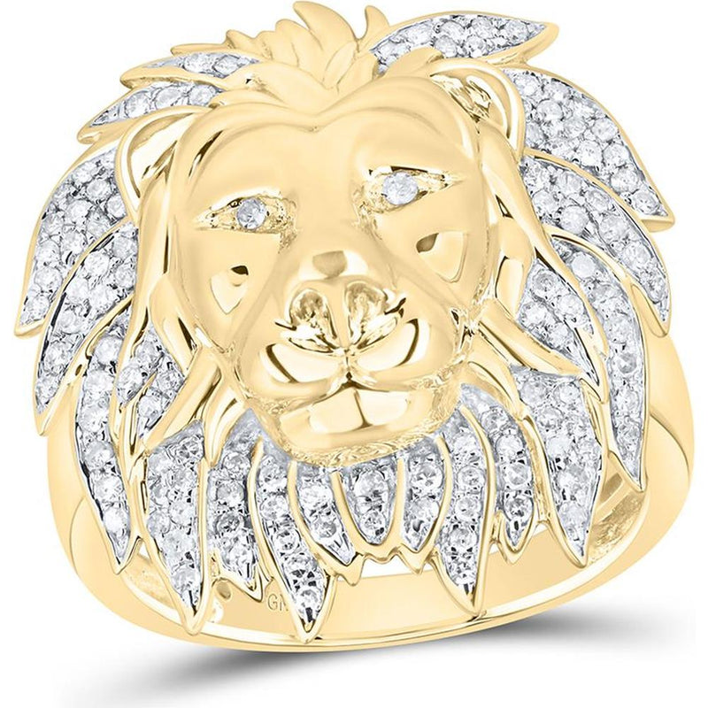 GND 10K Yellow Gold Lion Mane Motif Ring with Prong-Set Round Diamonds - 0.65 Carat Total Diamond Weight