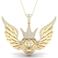 GND 10K Yellow Gold Lion Wing Crown Pendant with Prong-Set Round Diamonds - 0.55 Carat Total Diamond Weight