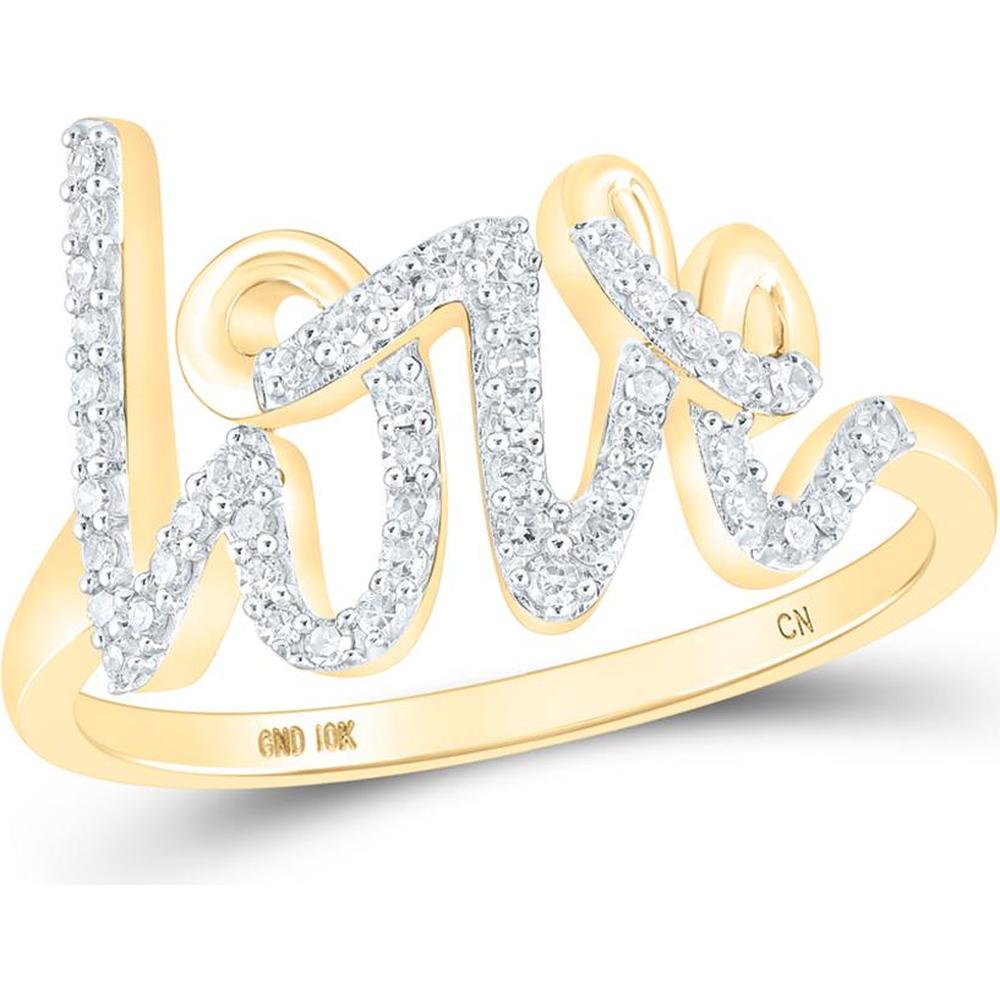 GND 10K Yellow Gold Love Motif Ring with Prong-Set Round Diamonds - 1/5 Total Carat Weight