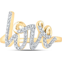GND 10K Yellow Gold Love Motif Ring with Prong-Set Round Diamonds - 1/5 Total Carat Weight