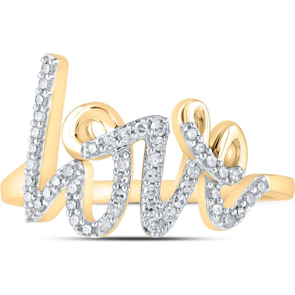 GND 10K Yellow Gold Love Motif Ring with Prong-Set Round Diamonds - 1/5 Total Carat Weight
