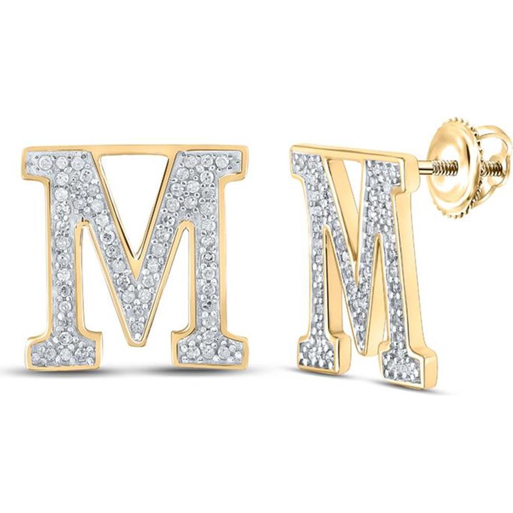 GND 10K Yellow Gold M Initial Stud Earrings with Prong-Set Round Diamonds - 1/4 Total Carat Weight