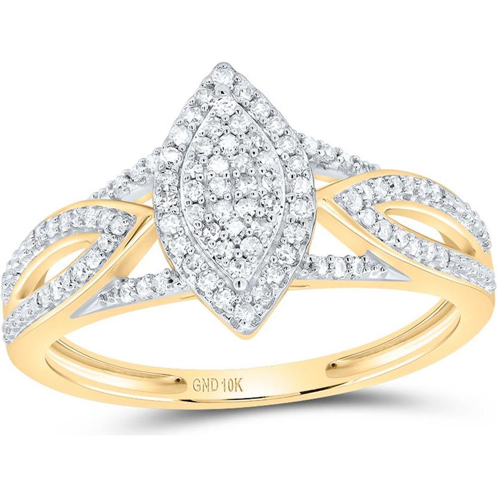 GND 10K Yellow Gold Marquise Diamond Cluster Oval Bridal Engagement Ring - 1/4 Carat Total Diamond Weight