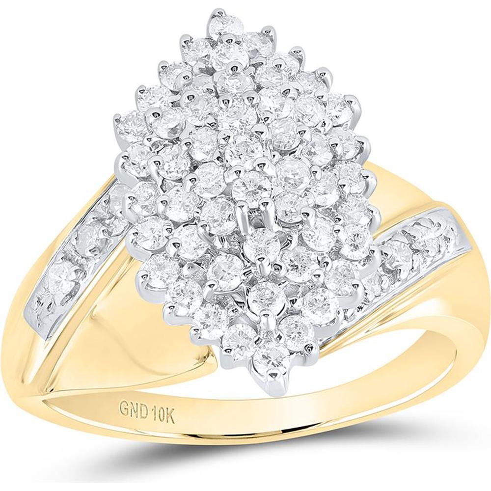 GND 10K Yellow Gold Marquise-Shape Cluster Ring with Prong-Set Round Diamonds - 1.00 Carat Total Diamond Weight