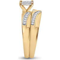 GND 10K Yellow Gold Matching Wedding Ring Set with 1/2 Total Carat Weight of Round Pave-Set Diamonds