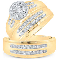 GND 10K Yellow Gold Matching Wedding Ring Set with Prong and Channel Set Round Diamonds - 3/4 Total Carat Weight