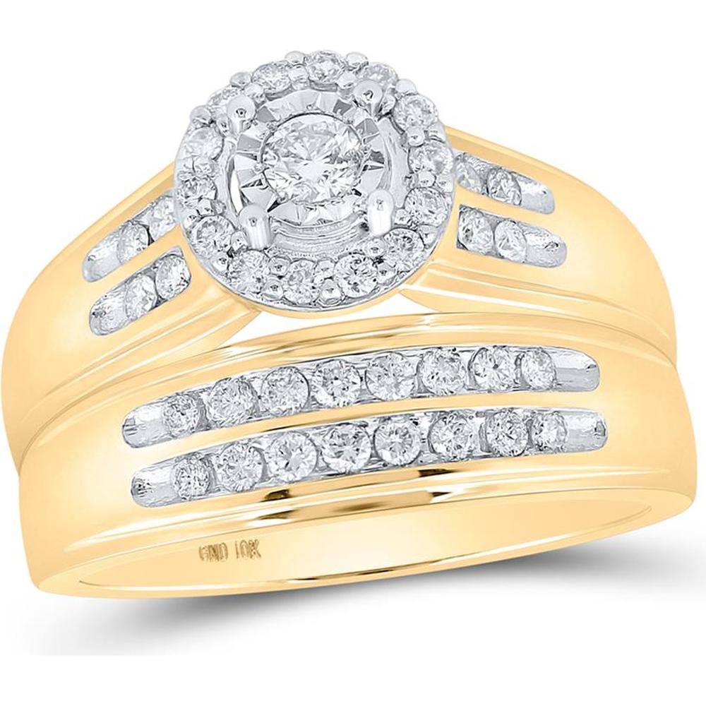 GND 10K Yellow Gold Matching Wedding Ring Set with Prong and Channel Set Round Diamonds - 3/4 Total Carat Weight