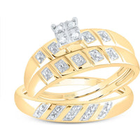 GND 10K Yellow Gold Matching Wedding Ring Set with Prong-Set Round Diamonds - 0.08 Carat Total Diamond Weight