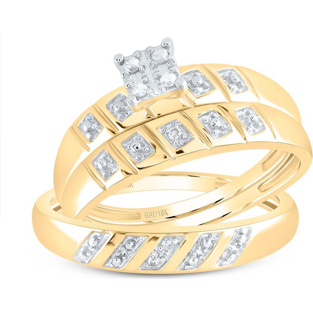 GND 10K Yellow Gold Matching Wedding Ring Set with Prong-Set Round Diamonds - 0.08 Carat Total Diamond Weight