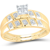 GND 10K Yellow Gold Matching Wedding Ring Set with Prong-Set Round Diamonds - 0.08 Carat Total Diamond Weight