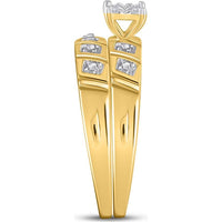 GND 10K Yellow Gold Matching Wedding Ring Set with Prong-Set Round Diamonds - 0.08 Carat Total Diamond Weight