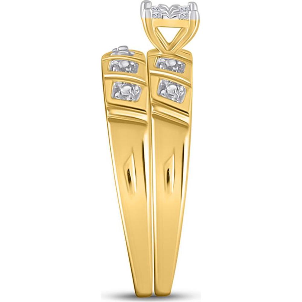 GND 10K Yellow Gold Matching Wedding Ring Set with Prong-Set Round Diamonds - 0.08 Carat Total Diamond Weight