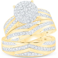 GND 10K Yellow Gold Matching Wedding Ring Set with Prong-Set Round Diamonds - 1.20 Carat Total Diamond Weight