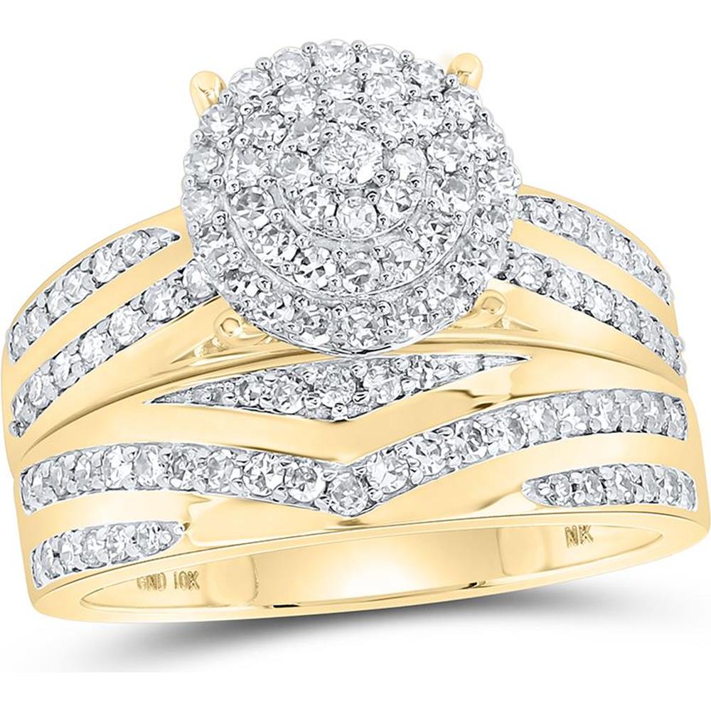 GND 10K Yellow Gold Matching Wedding Ring Set with Prong-Set Round Diamonds - 1.20 Carat Total Diamond Weight