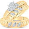 GND 10K Yellow Gold Matching Wedding Ring Set with Round Diamond Cluster - 1/2 Total Carat Weight