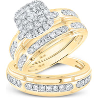 GND 10K Yellow Gold Matching Wedding Ring Set with Round Diamonds - 1-1/5 Carat Total Diamond Weight