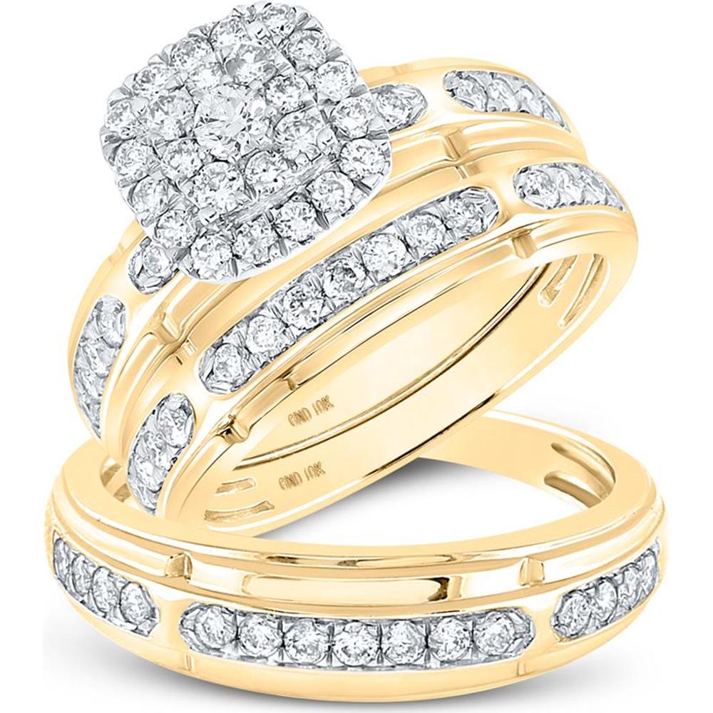GND 10K Yellow Gold Matching Wedding Ring Set with Round Diamonds - 1-1/5 Carat Total Diamond Weight