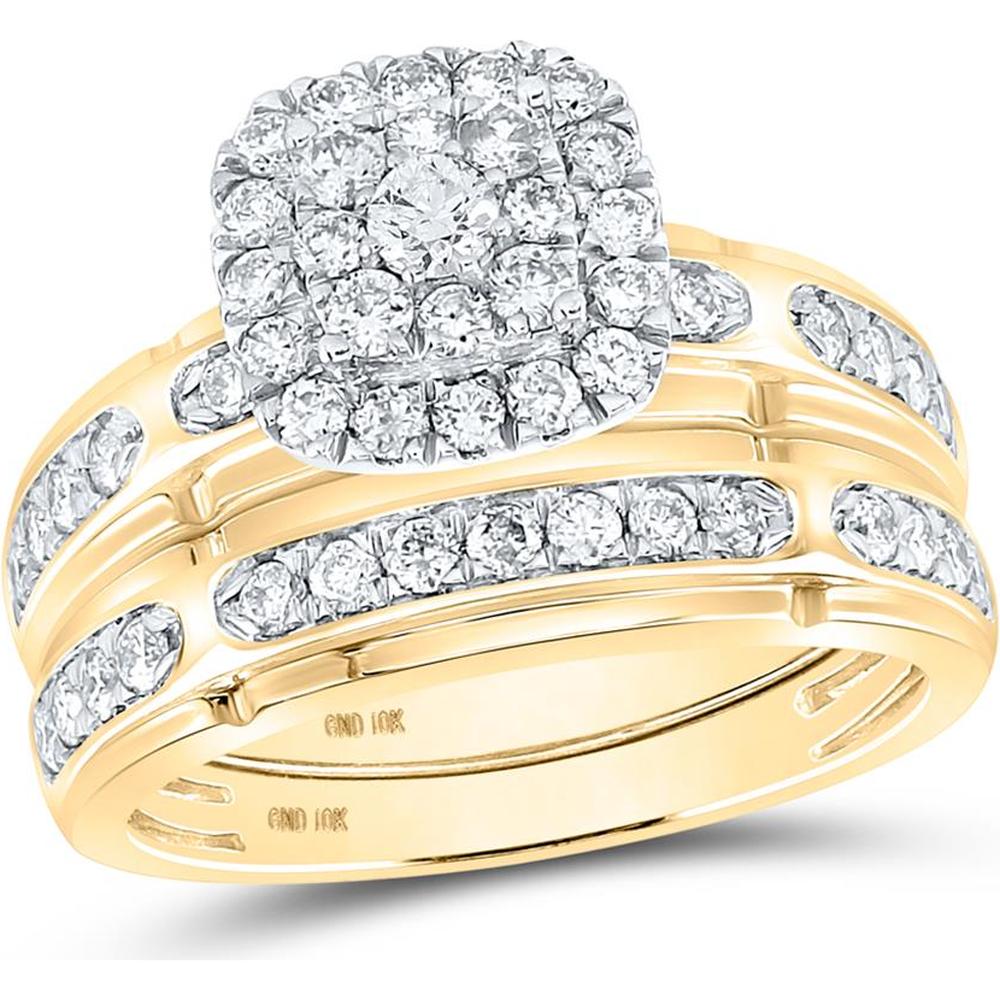 GND 10K Yellow Gold Matching Wedding Ring Set with Round Diamonds - 1-1/5 Carat Total Diamond Weight