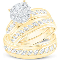 GND 10K Yellow Gold Matching Wedding Ring Set with Round Prong-Set Diamond Cluster and Channel-Set Diamonds - 3/4 Carat Total Diamond Weight