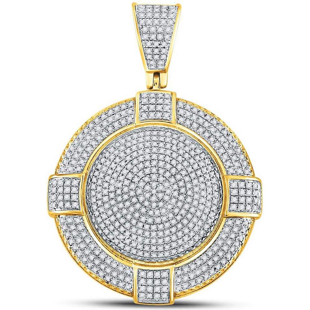 GND 10K Yellow Gold Medallion Charm Pendant with Prong-Set Round Diamonds - 0.86 Carat Total Diamond Weight