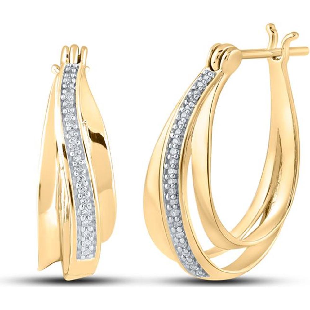 GND 10K Yellow Gold Medium Hoop Earrings with Prong-Set Round Diamonds - 0.10 Carat Total Diamond Weight