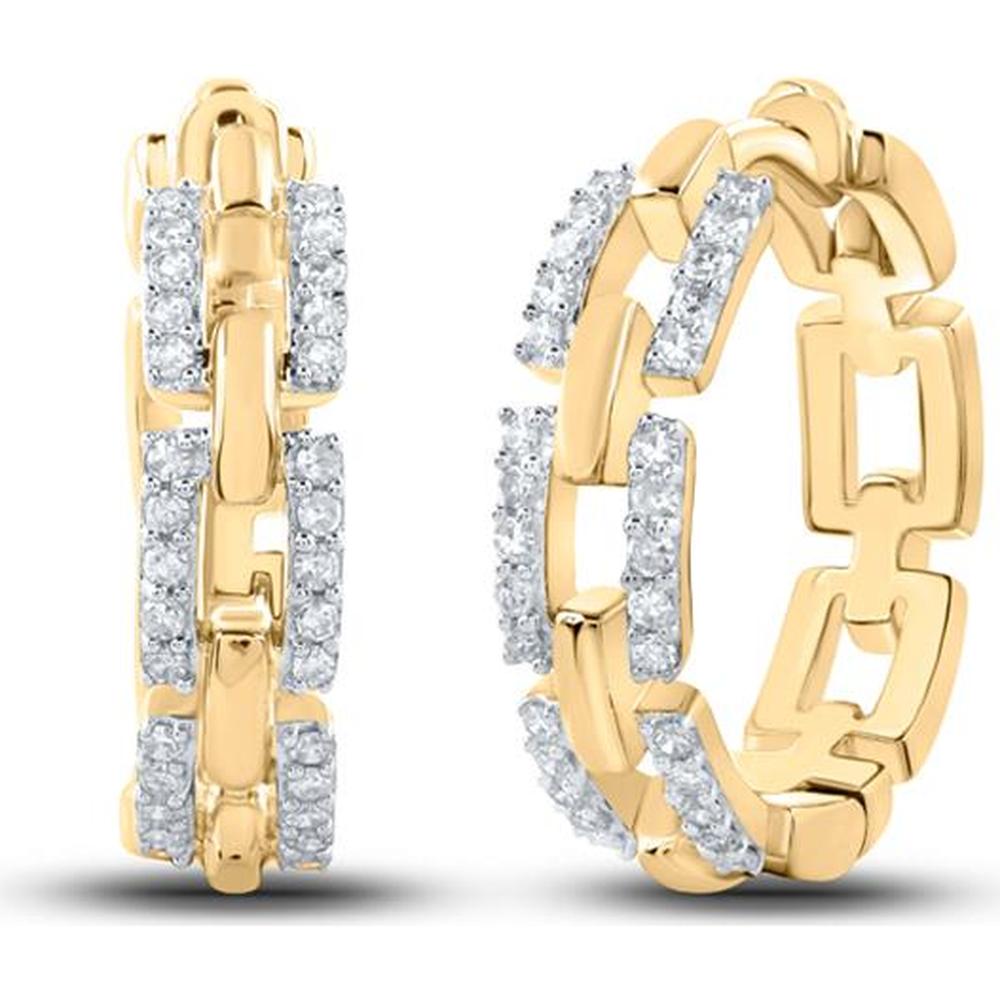 GND 10K Yellow Gold Medium Hoop Earrings with Prong-Set Round Diamonds - 1/3 Total Carat Weight