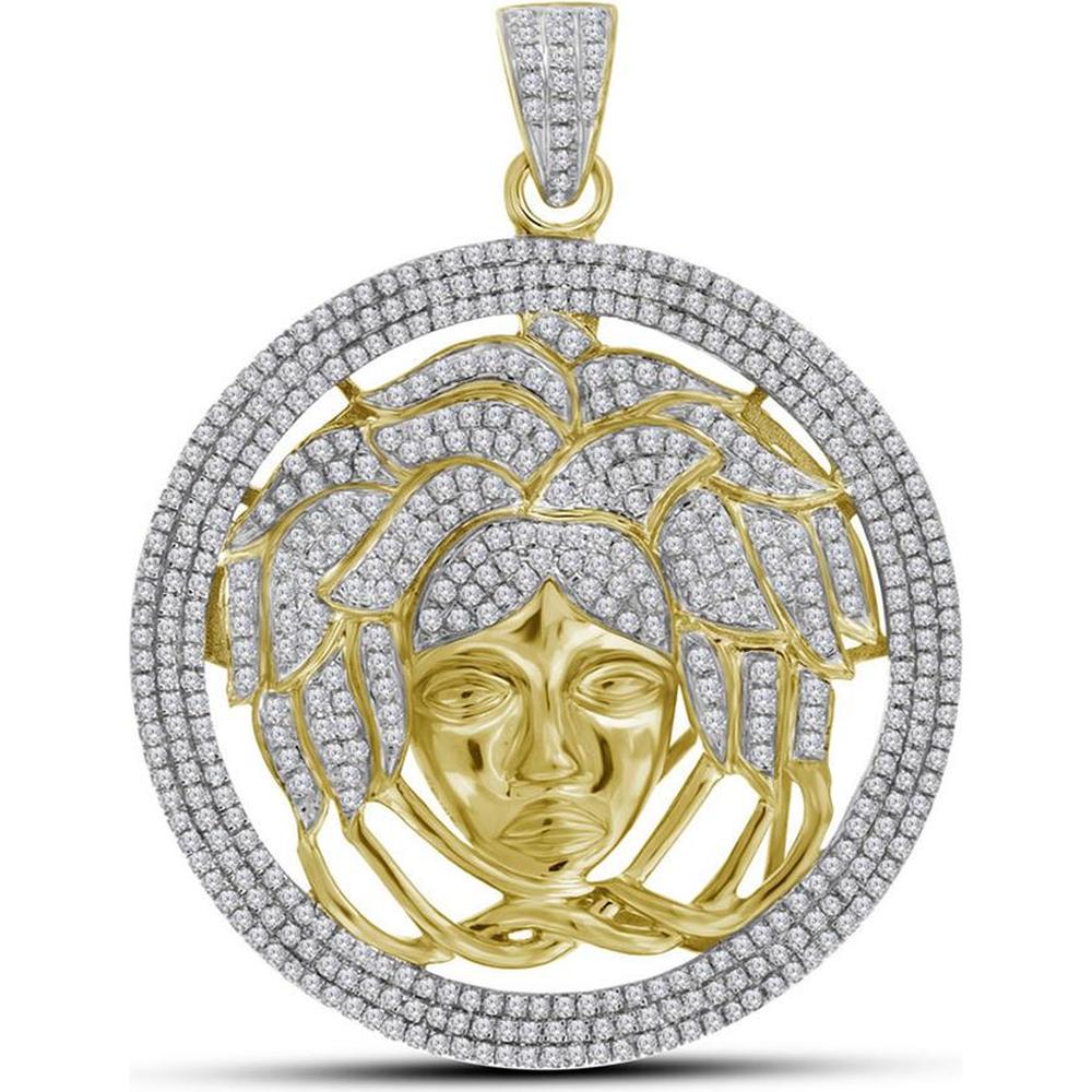 GND 10K Yellow Gold Medusa Gorgon Pendant with 2.20 Carat Round Pave-Set Diamonds