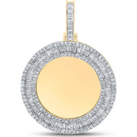 GND 10K Yellow Gold Memory Circle Charm Pendant with Channel-Set Baguette and Prong-Set Round Diamonds - 1-1/2 Total Carat Weight