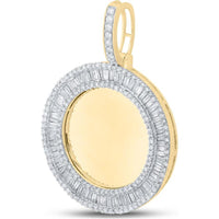 GND 10K Yellow Gold Memory Circle Charm Pendant with Channel-Set Baguette and Prong-Set Round Diamonds - 1-1/2 Total Carat Weight