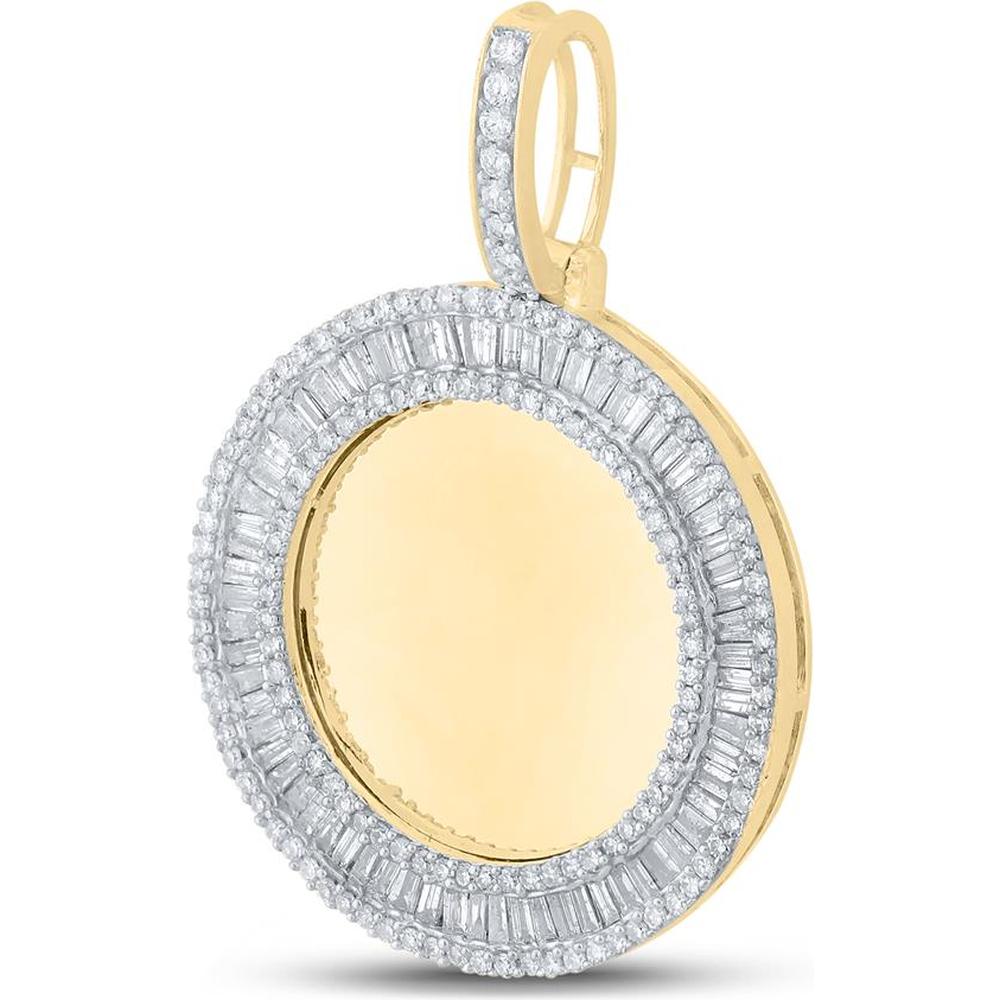 GND 10K Yellow Gold Memory Circle Charm Pendant with Channel-Set Baguette and Prong-Set Round Diamonds - 1-1/2 Total Carat Weight