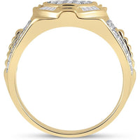 GND 10K Yellow Gold Men's Circle Cluster Ring with Prong-Set Round Diamonds and Channel-Set Baguette Diamonds - 1.00 Carat Total Diamond Weight