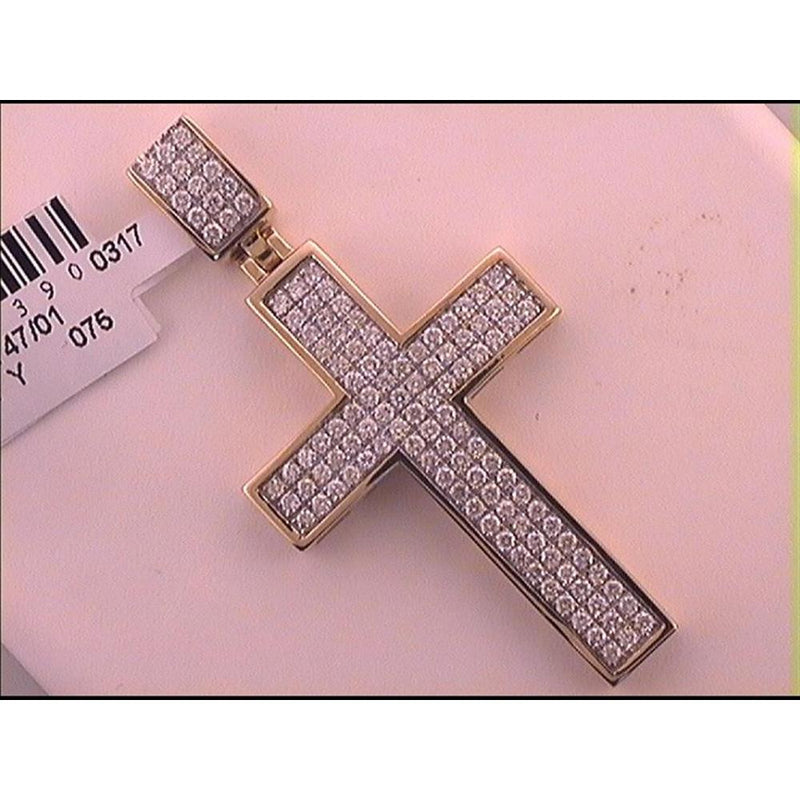 GND 10K Yellow Gold Men's Diamond Cross Charm Pendant - 1.45 Carat Total Diamond Weight