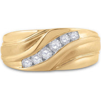 GND 10K Yellow Gold Men's Wedding Band Ring with Channel-Set Round Diamonds - 1/3 Total Carat Weight