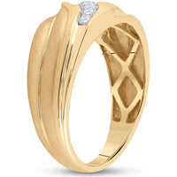 GND 10K Yellow Gold Men's Wedding Band Ring with Channel-Set Round Diamonds - 1/3 Total Carat Weight