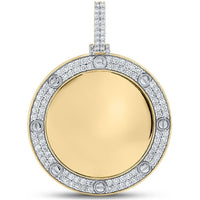 GND 10K Yellow Gold Mirror Circle Pendant with Prong-Set Round Diamonds - 2.00 Carat Total Diamond Weight